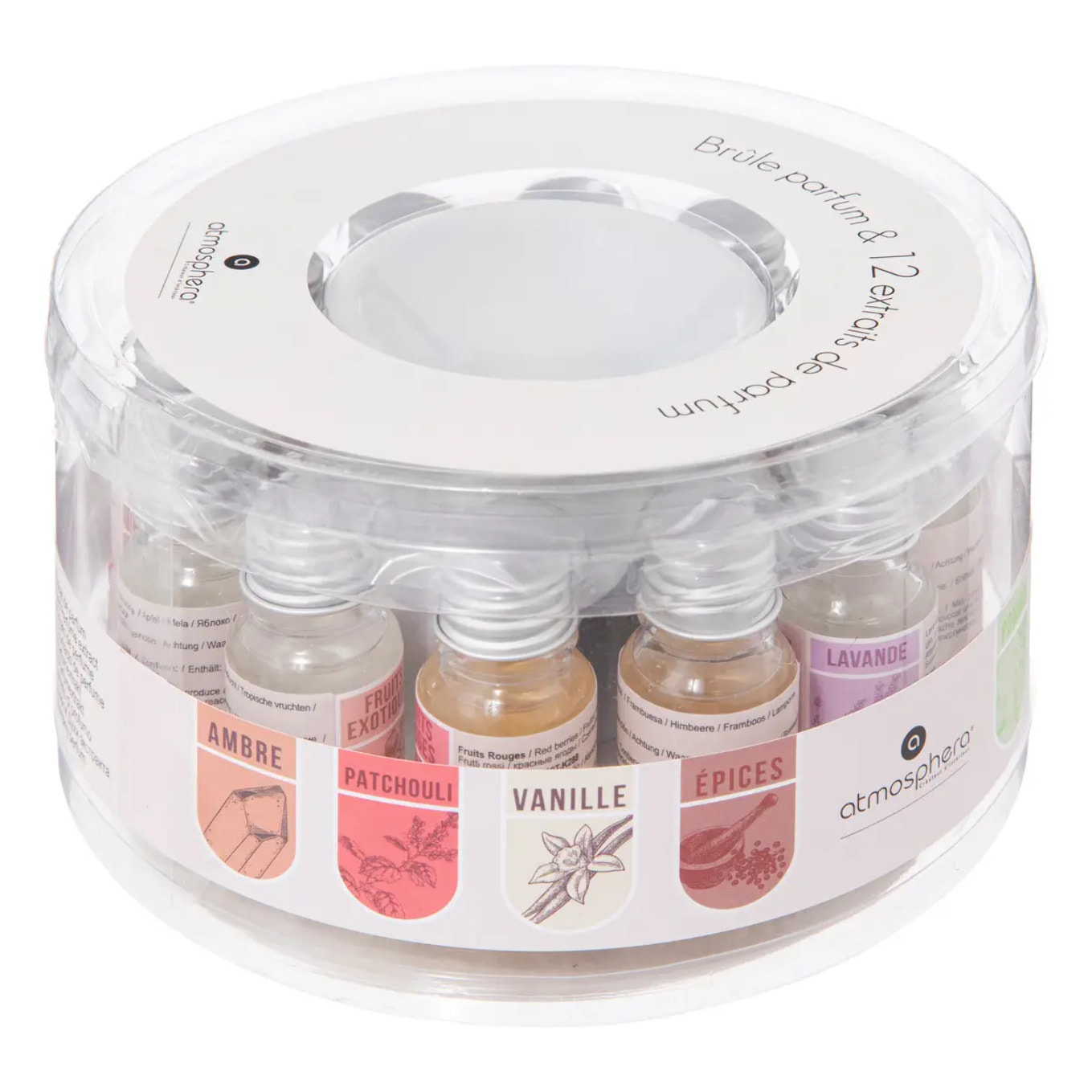 Brûle-parfum Kili avec 12 huiles parfumées 10ml assorti