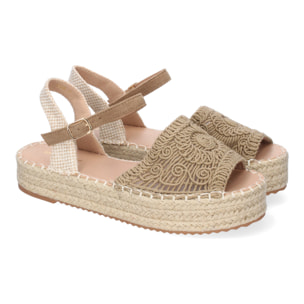 Sandalia de Plataforma para Mujer, Comoda, Forrada de Yute, Pala Abierta y Entrelazada