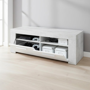 Mobile TV Con 4 Vani Portaoggetti Modulo Porta TV Moderno Con Ante E Vani A Vista Per Soggiorno Supporto TV 120x42x40 Cm Bianco Lucido Grigio Cemento