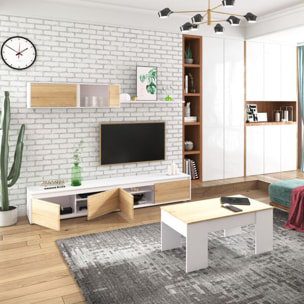 Mesa de centro elevable Vita Blanco Artik (Blanco Mate) - Roble Canadian