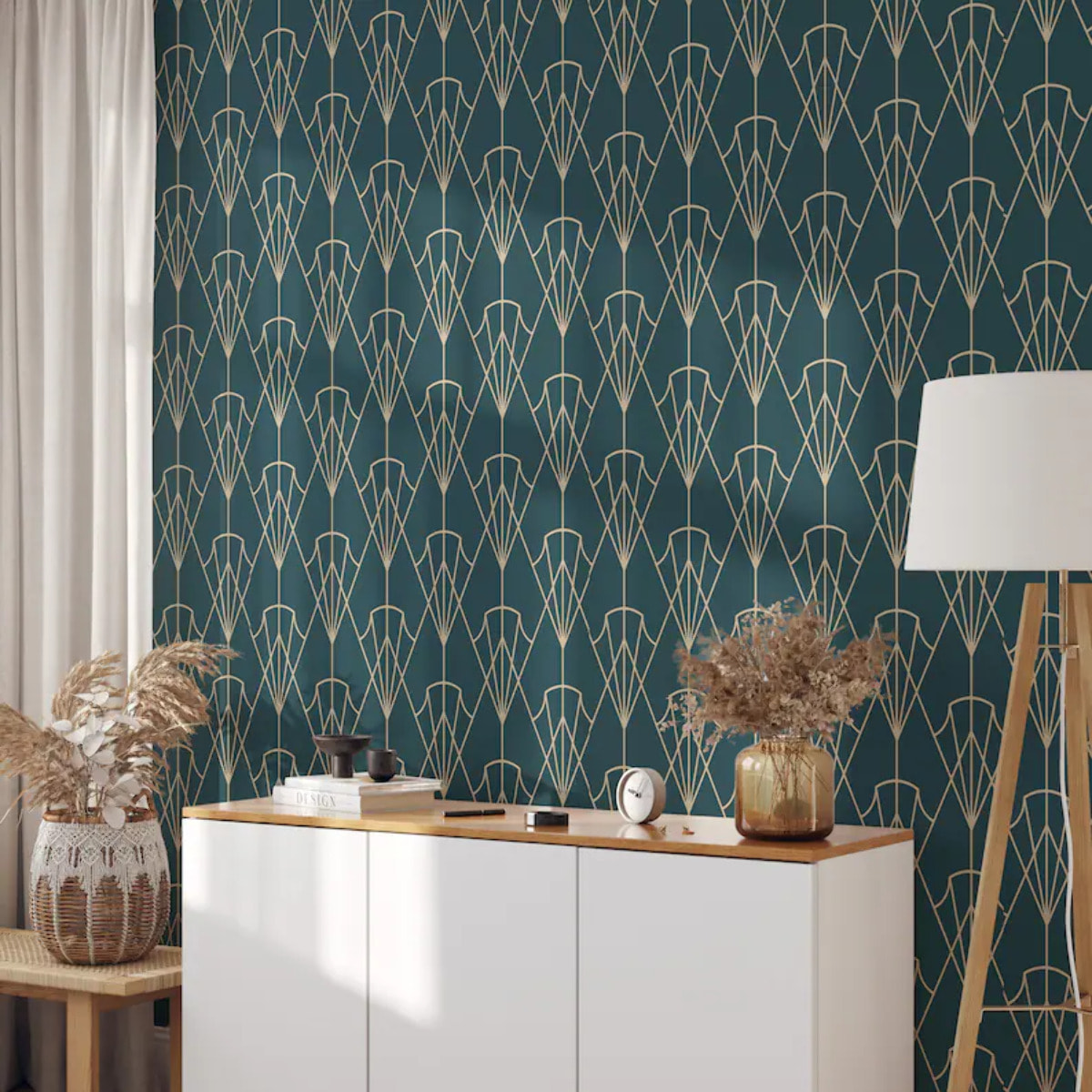 Carta da Parati Art Déco Anni 30 Verde Petrolio