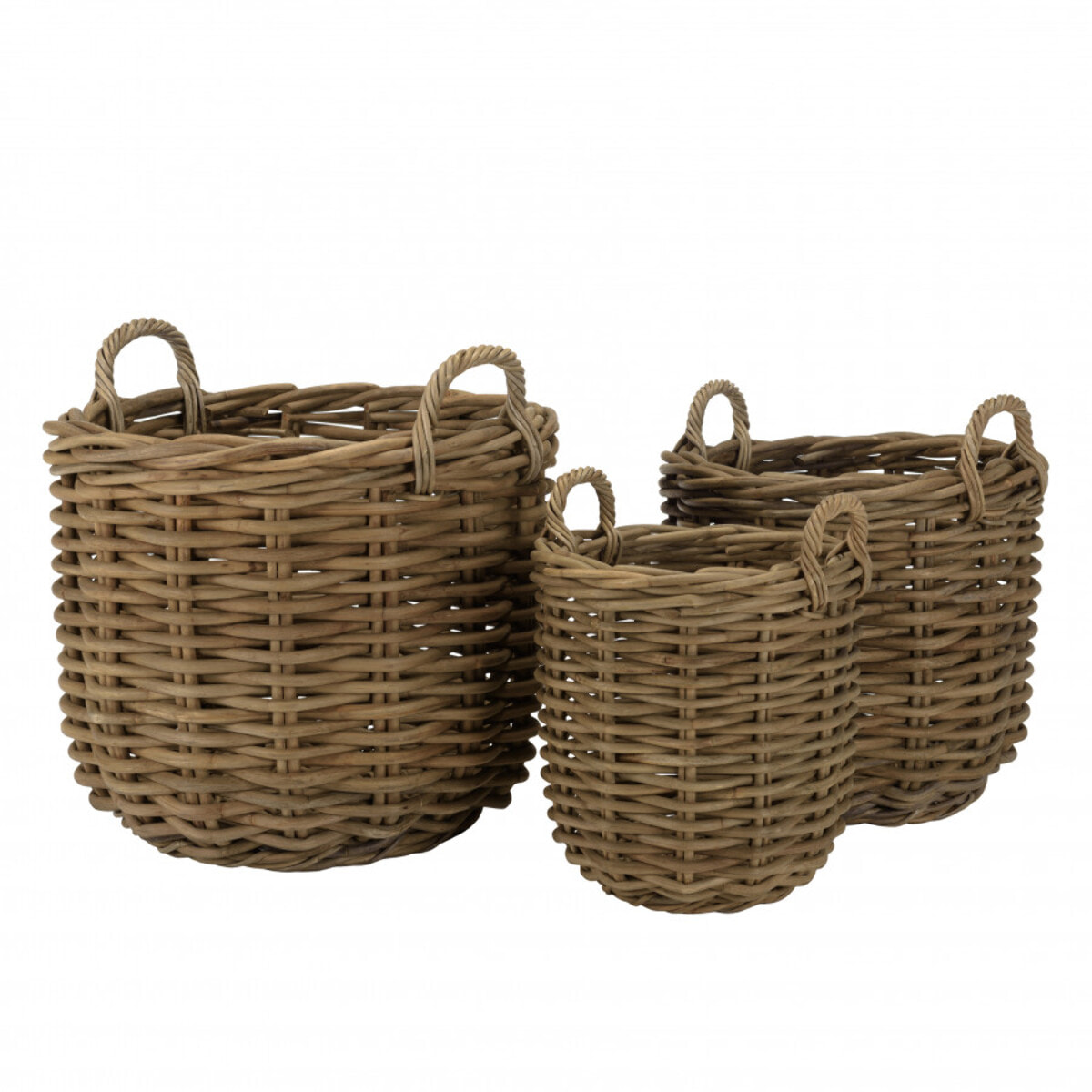 KALLY - Set de 3 paniers de rangement ronds en rotin naturel