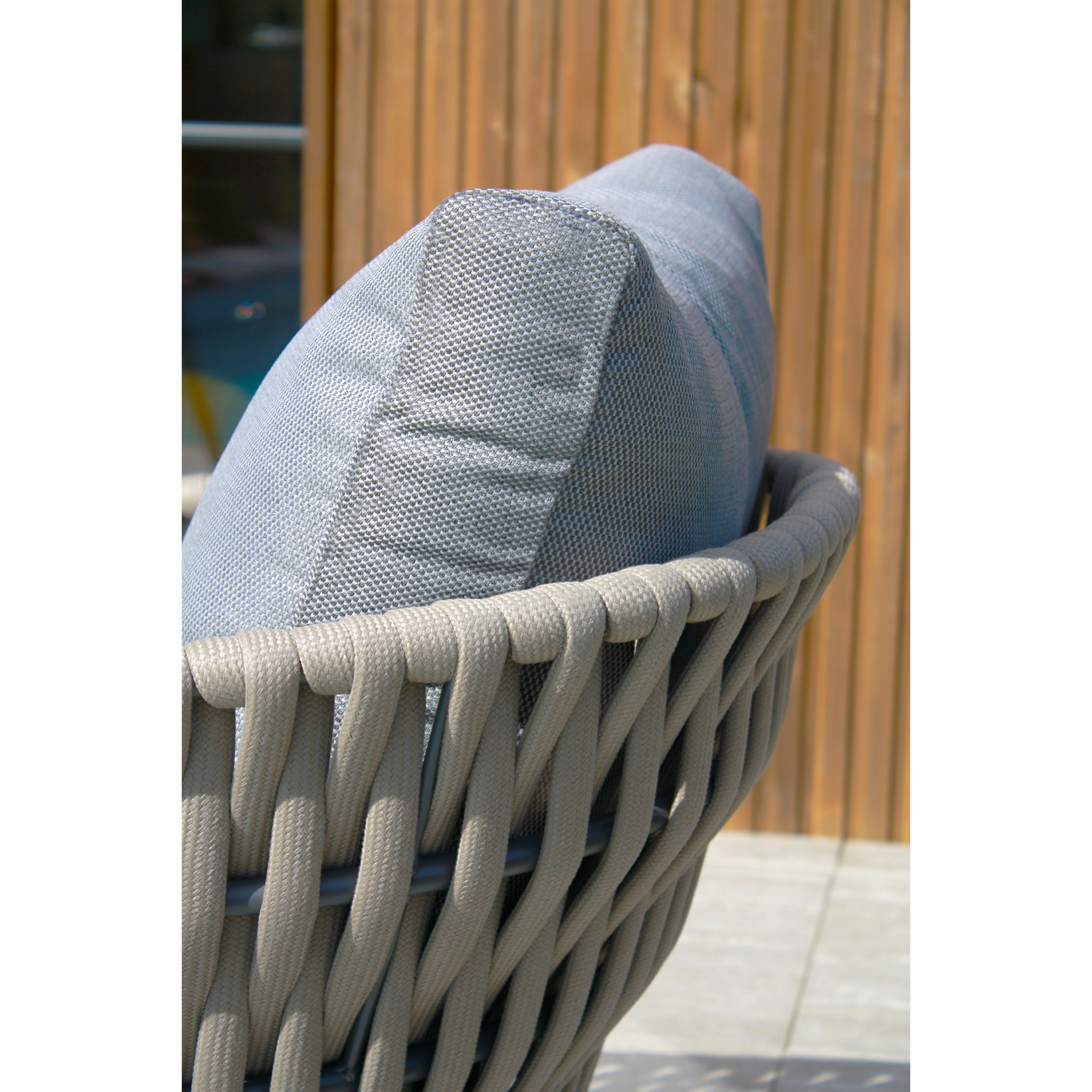 CAPRI - Salon de jardin 4 places en corde tissée taupe et acier anthracite