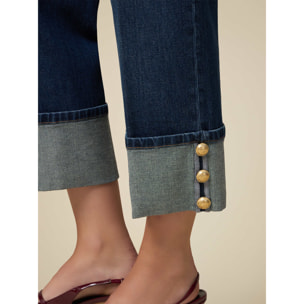 Oltre - Jeans cropped con risvolto - Blu