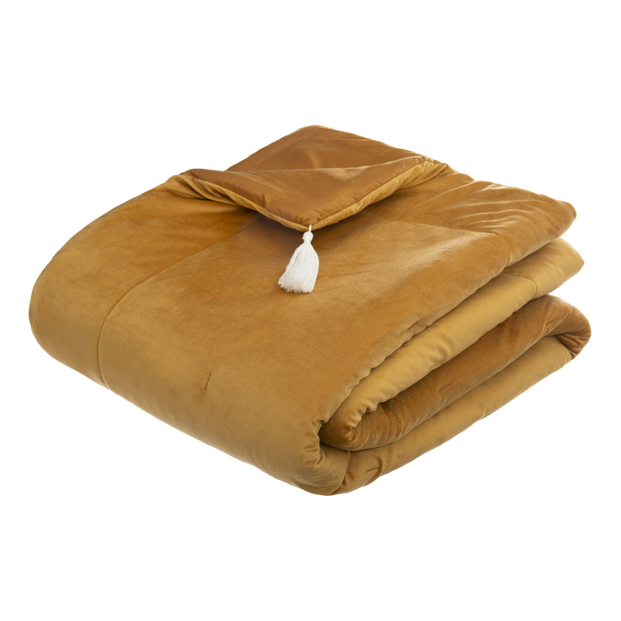 Édredon en velours et pompons - Jaune Ocre