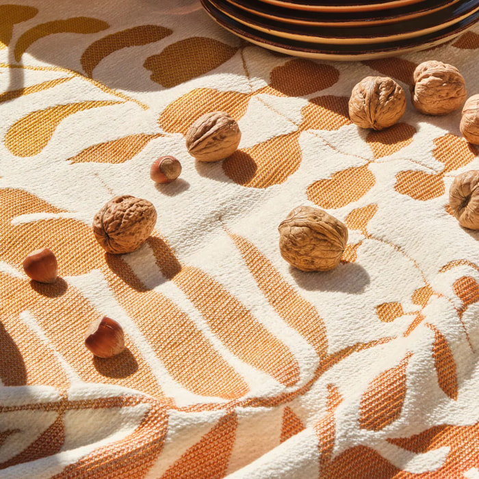 Jete de canape pur coton 420 g/m² motif jacquard jaune orange Tangerine curry