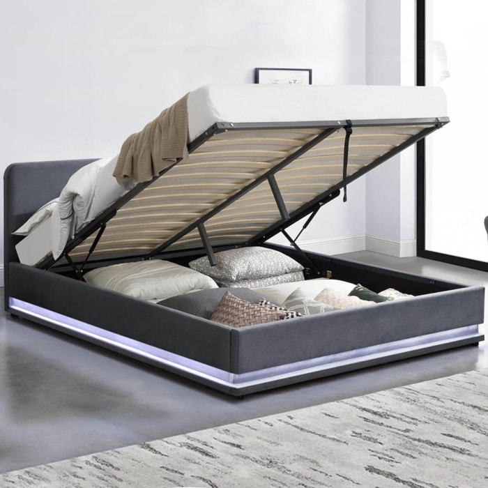 Structure de lit avec LED 160 x 200 cm en velours gris ALICANTE