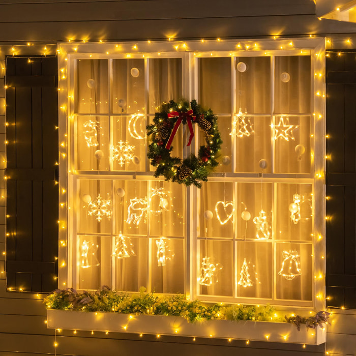 Décoration de Noël LED - décoration Lumineuse de Noël pour fenêtre - Silhouettes Noël pour fenêtre - 18 pièces avec ventouses - Blanc Chaud