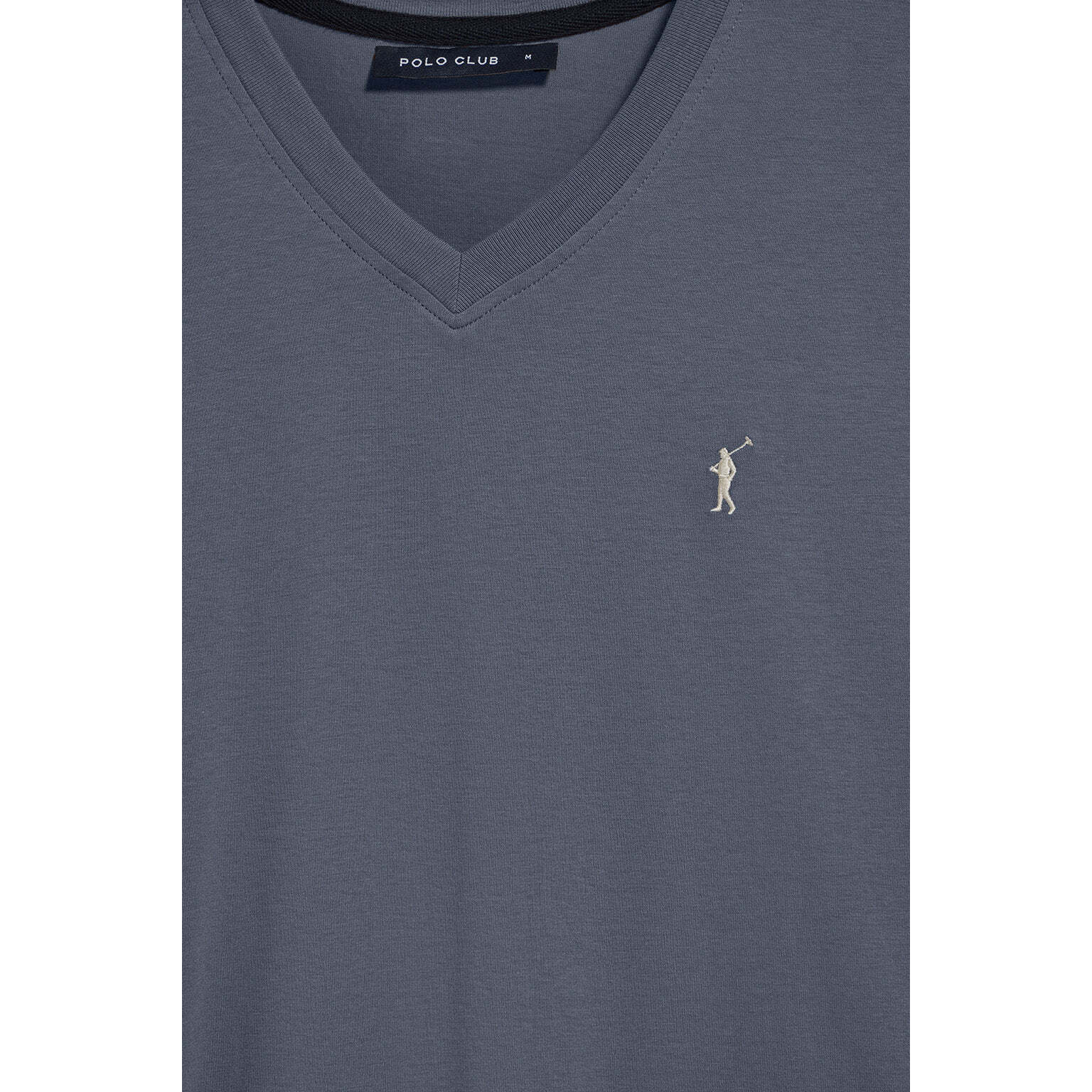 Maglietta blu denim con scollo a v e logo ricamato Rigby Go