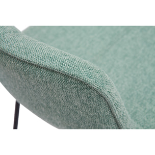 Tabourets de bar en tissu effet velours texturé vert céladon et métal noir H65 cm (lot de 2) BOOST