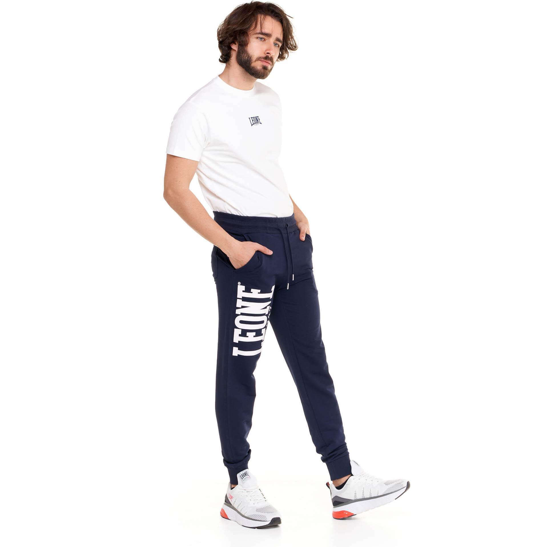 Pantalón de hombre Leone Basic con gran logo en algodón no perchado