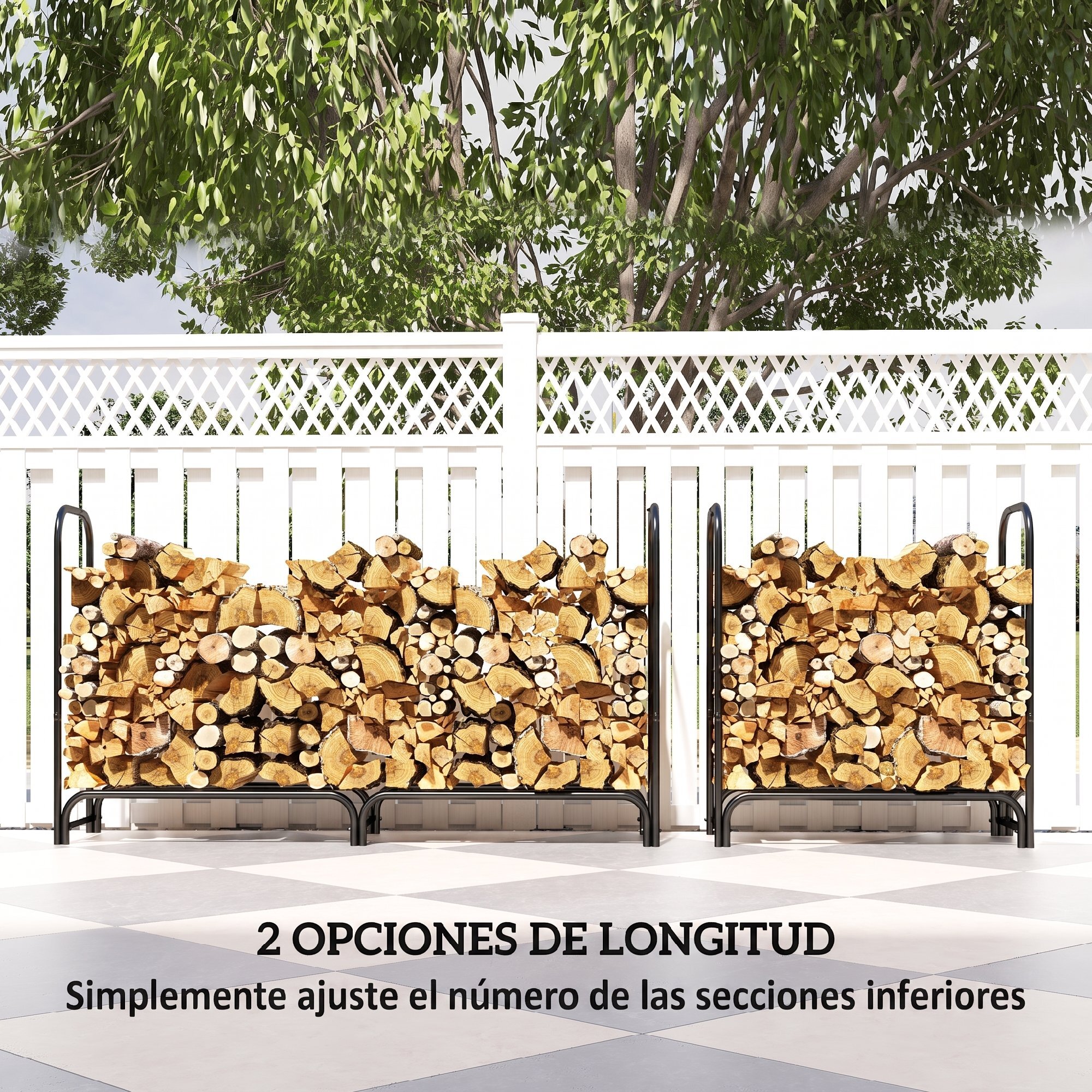 Outsunny Estante de Leña con Funda Oxford 600D, Leñero Exterior Metálico Robusto, Longitud Ajustable, Carga 200 kg, para Interior y Exterior, Jardín, Terraza, 180x36x99 cm, Negro