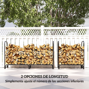 Outsunny Estante de Leña con Funda Oxford 600D, Leñero Exterior Metálico Robusto, Longitud Ajustable, Carga 200 kg, para Interior y Exterior, Jardín, Terraza, 180x36x99 cm, Negro