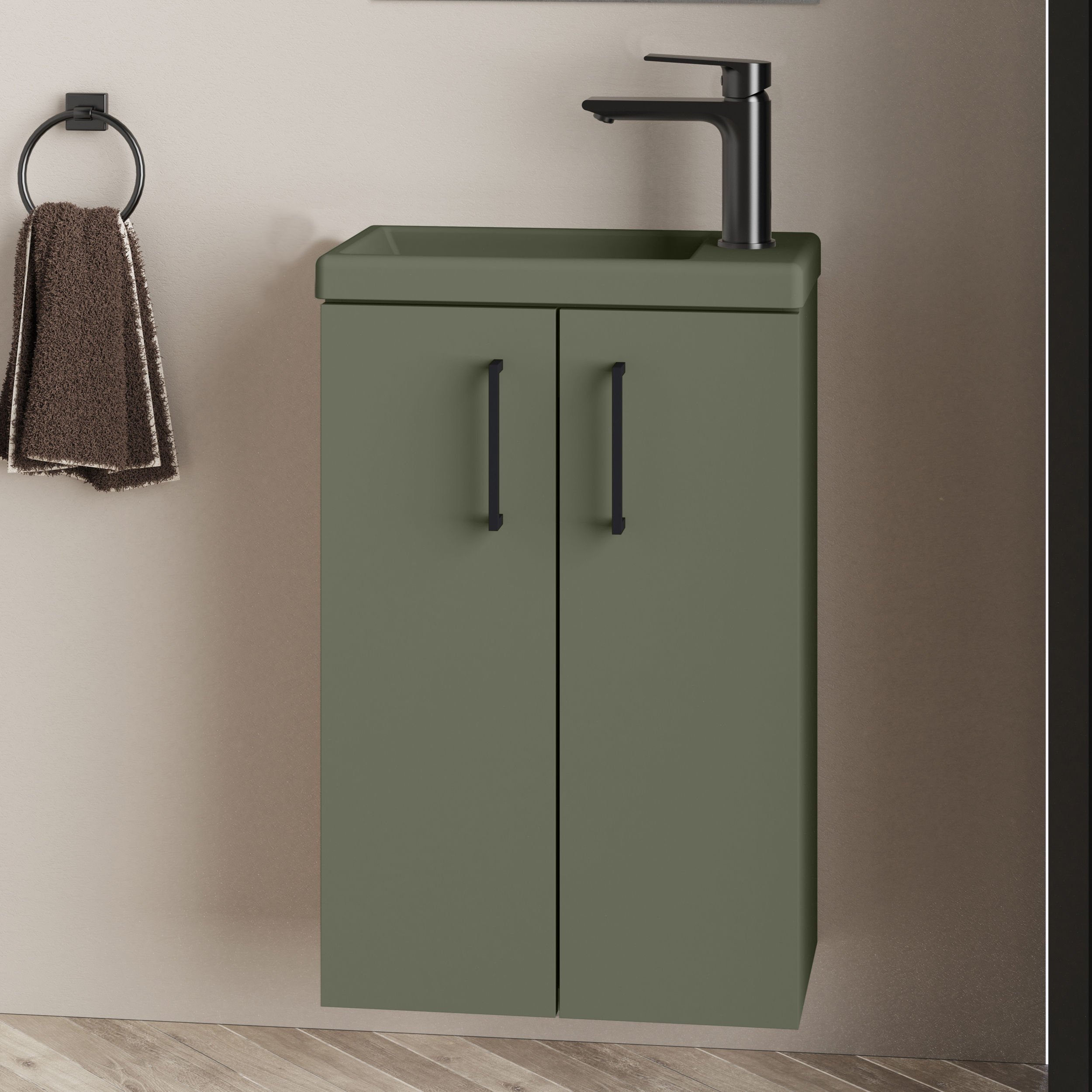 Conjunto de baño LAVEMAINS MONO COLOR, Alday, 40cm, Verde musgo