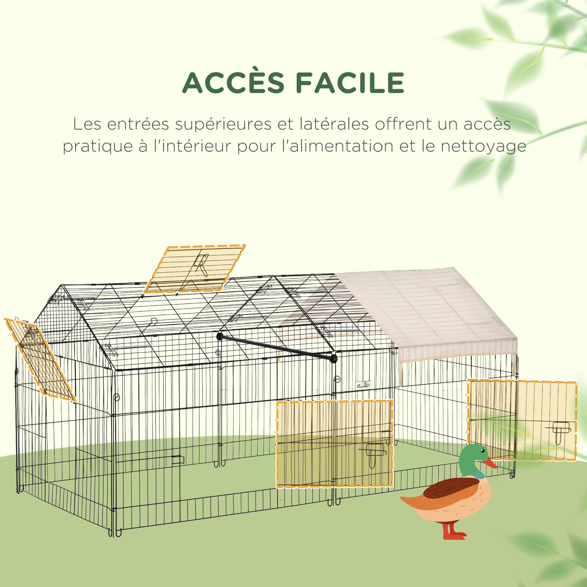 Parc enclos métal époxy cage extérieure dim. 2,20L x 1,03l x 1,03H m 3 portes et trappe surface abrité PE beige