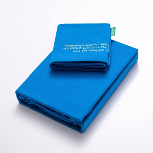 Set 2pc cama (1pc funda nórdica 155x220cm + 1pc funda de almohada 80x80cm) 100% algodón 140gsm azul united in green benetton