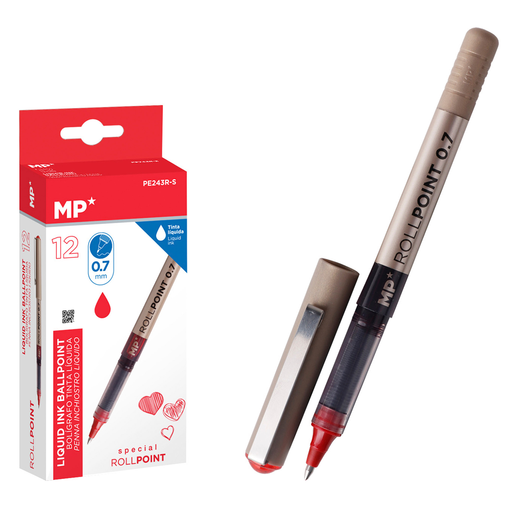 PACK 12 BOLÍGRAFOS TINTA LÍQUIDA PUNTA BALL ROJO