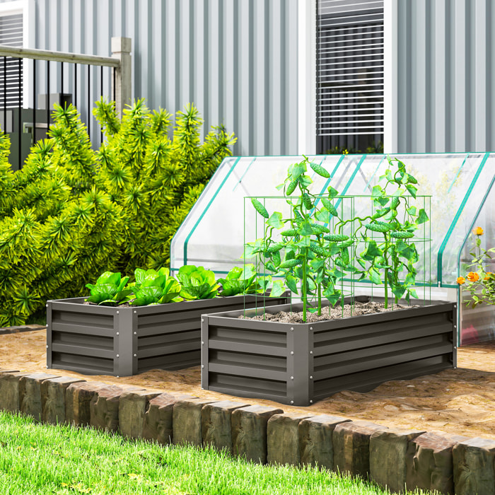 Juego de 2 Jardineras Exterior Grandes de Acero Galvanizado, Huertos Urbanos, Maceteros Exterior Elevados para Plantas, Flores, Terraza, Jardín, Resistente a la Intemperie, 110x50x30 cm, Gris