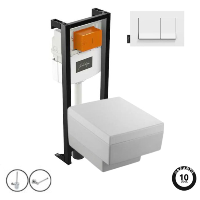 Pack WC suspendu Terrace+ bâti-support + plaque Blanc brillant + accessoires