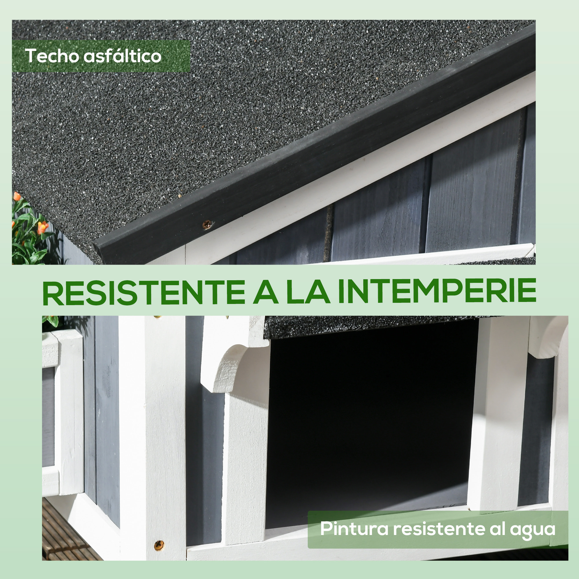 Caseta para Gatos de Madera con Macetero 96x65x85,5 cm Casa para Gatos Refugio para Gatos de 2 Niveles con Techo Asfáltico Ventana y Múltiples Entradas Gris