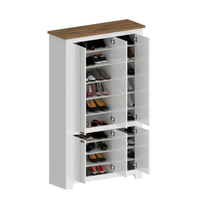 Scarpiera Dchristense, Porta scarpe salvaspazio a 6 ante, Armadio multifunzione da ingresso, 114x42h200 cm, Bianco e Rovere