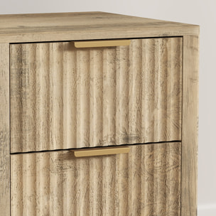 Lot de 2 chevets tables de nuit 2 tiroirs cannelés poignées métal doré effet bois