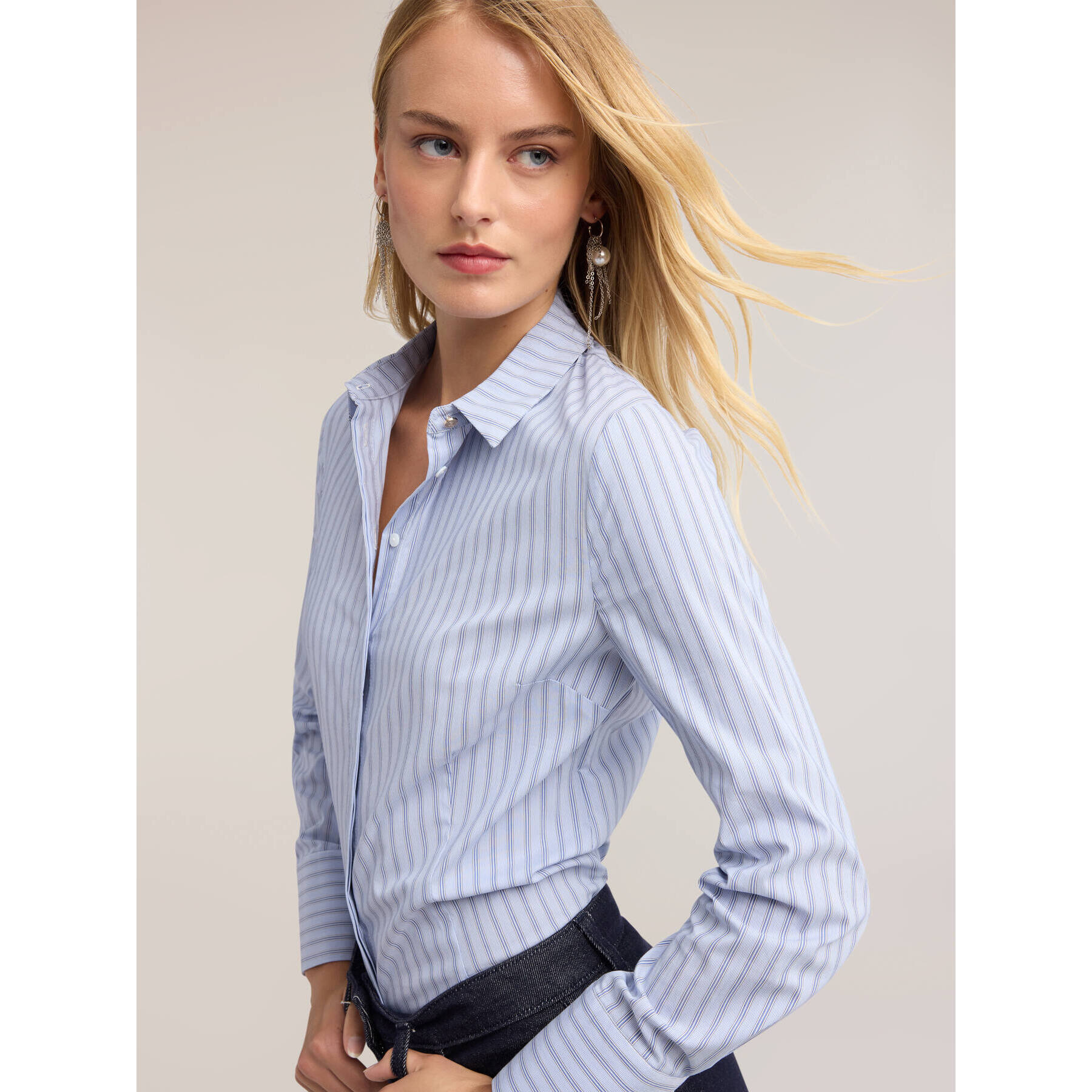 Motivi - Camicia in popeline a righe - Azzurro