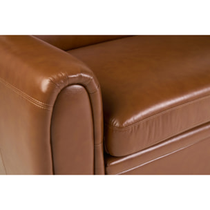 Canapé convertible vintage 3 places cuir marron et bois noir avec matelas 9 cm CLUB