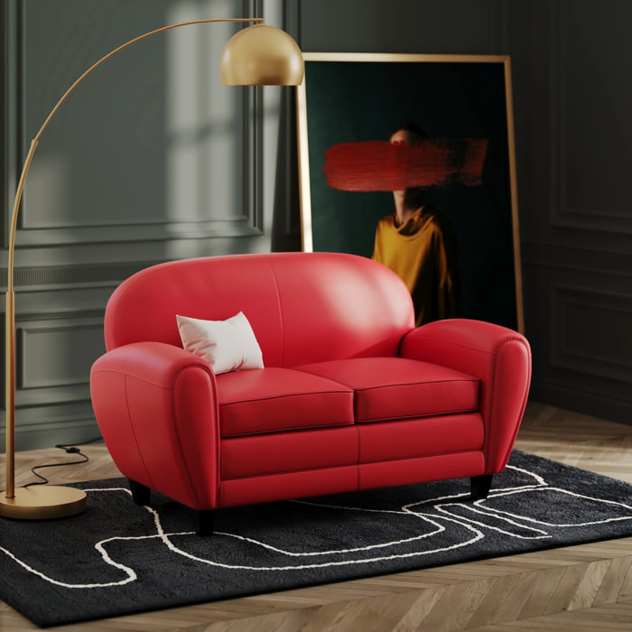 Canapé 2 places rouge en croute de cuir enduite - Club