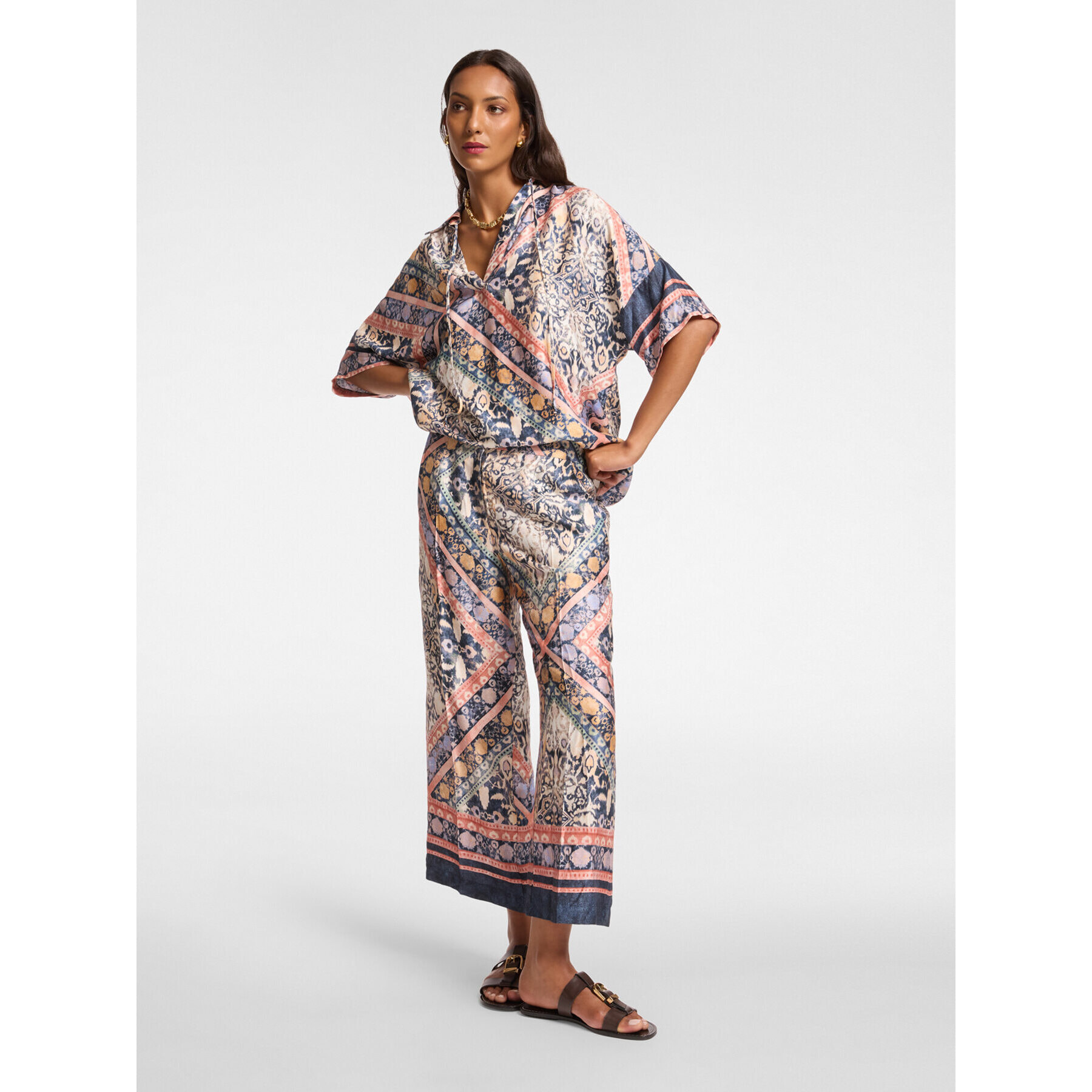 Elena Mirò - Pantaloni cropped stampati - Blu