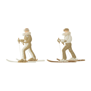 J-Line Objet Mural Skieur Métal Blanc/Beige Assortiment De 2