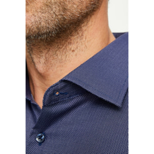 Camicia Uomo 1 Bottone Francese Slim Jacquard Fantasia Blu