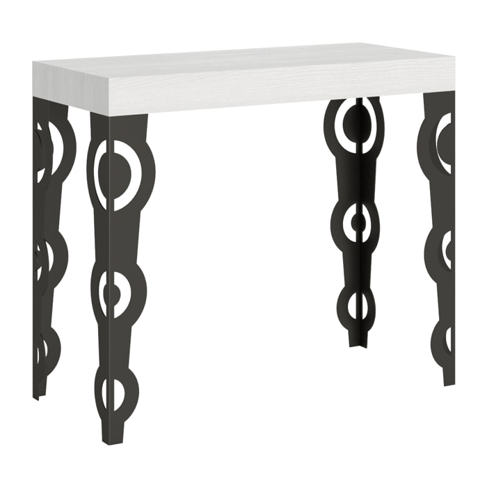 Consolle allungabile 90x40/300 cm Karamay Premium Bianco Frassino telaio Antracite