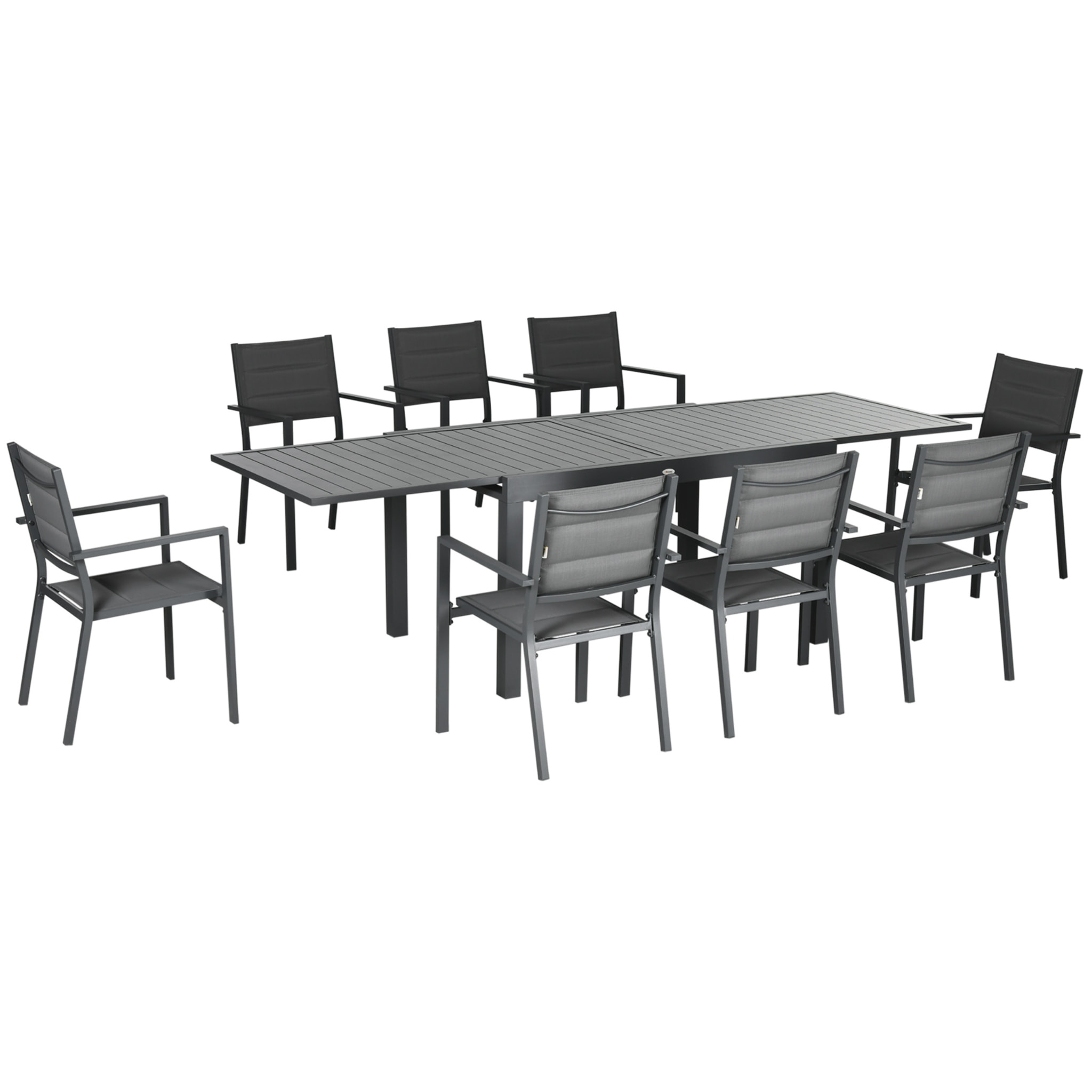 Ensemble de jardin 8 personnes chaises empilables table extensible 135/270L cm alu. textilène gris