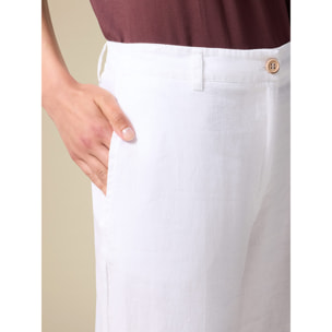 Oltre - Pantalones de pierna ancha de lino - Blanco