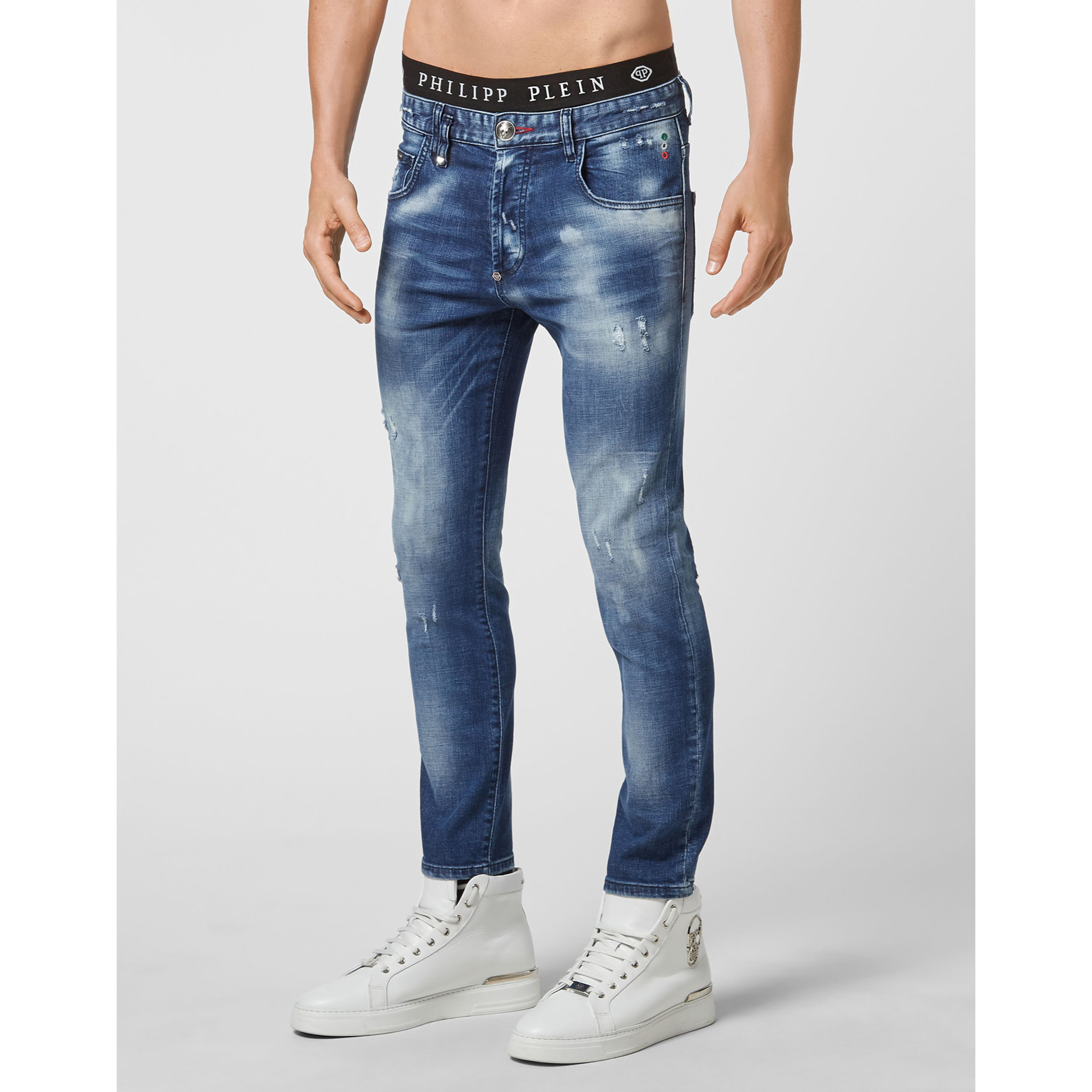 PHILIPP PLEIN Denim Trousers Skinny Destroyed Iconic Plein