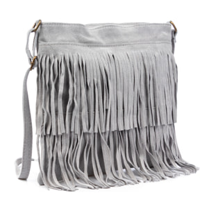 Borsa a tracolla Avise con frange donna. Vera pelle scamosciata.