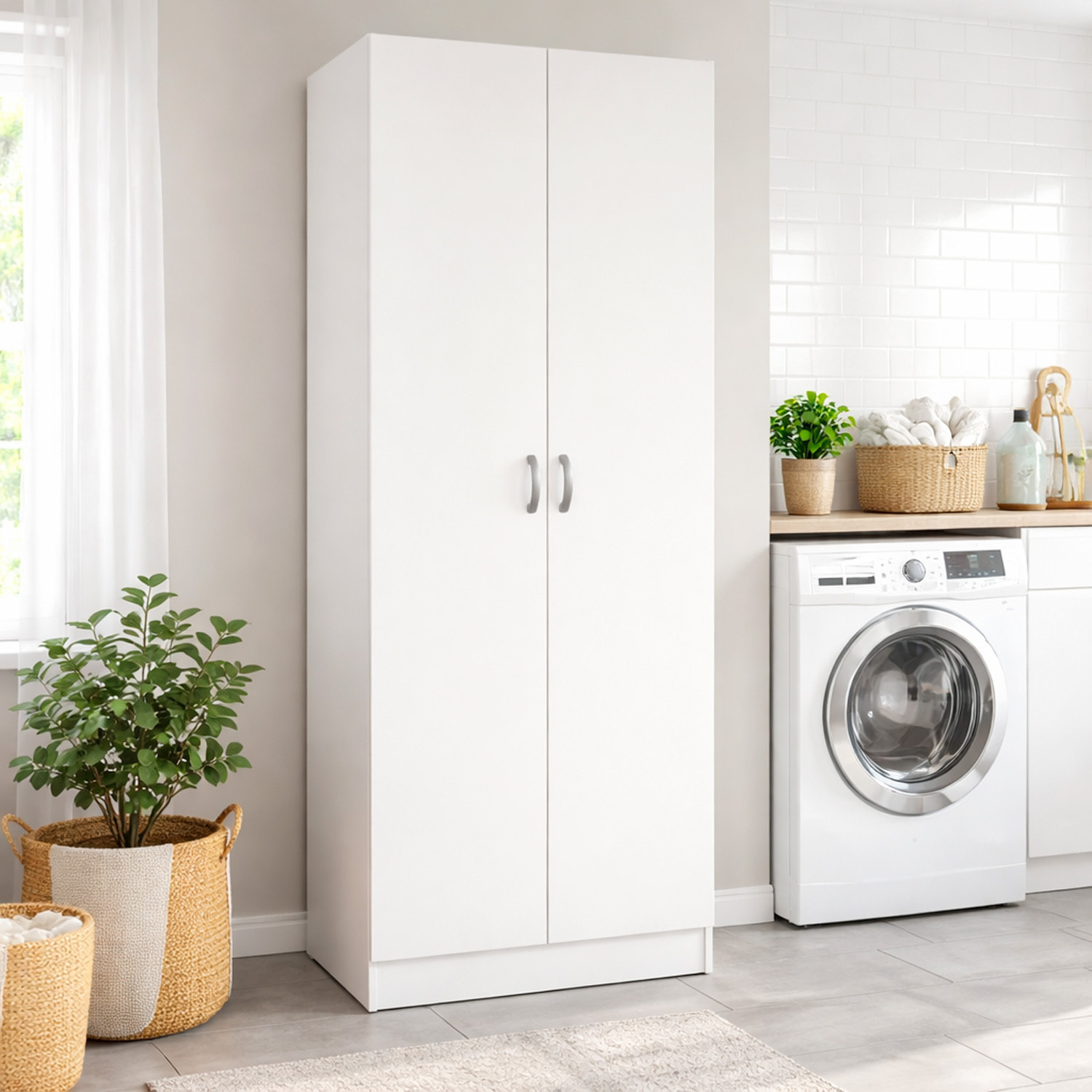 Armadio Multiuso 2 Ante Con 5 Ripiani Regolabili Mobile Salvaspazio Moderno Minimal Per Camera Ingresso Corridoio 69.2 x 34.6 x 170.4 Cm Bianco
