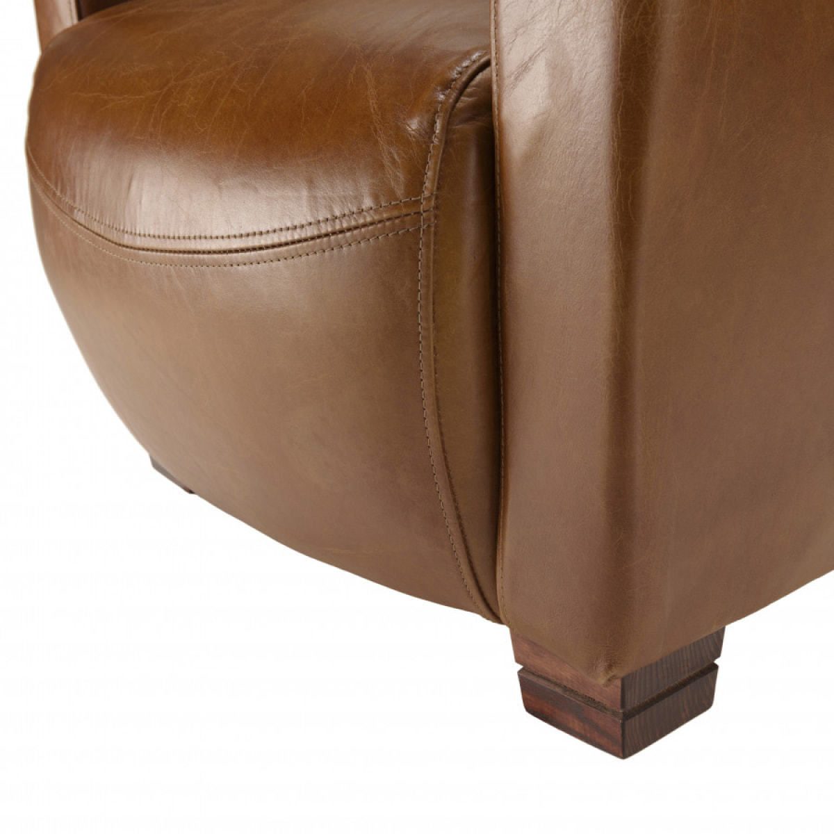 GASTON - Fauteuil marron CHICAGO vintage cuir pieds bois