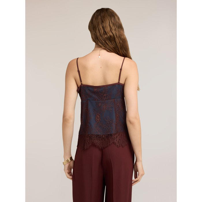 Motivi - Top in pizzo con sottoveste e orlo smerlato - Blu