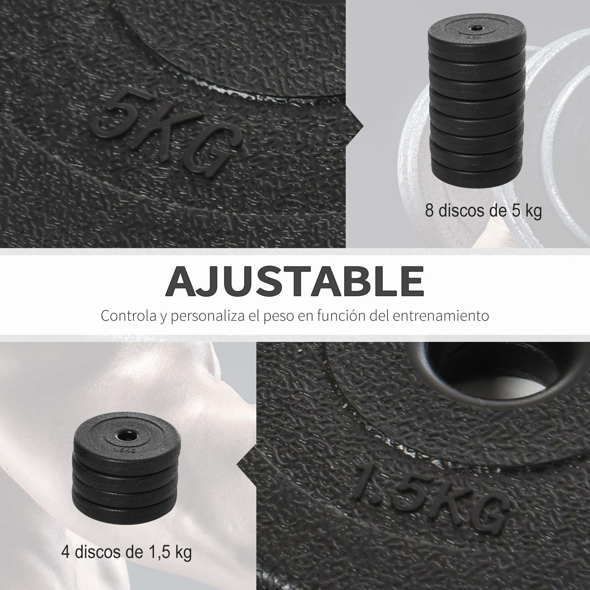 Juego de Mancuernas Ajustables Juego de Pesas y Mancuernas 8x5 kg 4x1,5 kg y 2 Barras Total 50 kg para Ejercicio Entrenamiento en Casa Gimnasio Oficina Negro