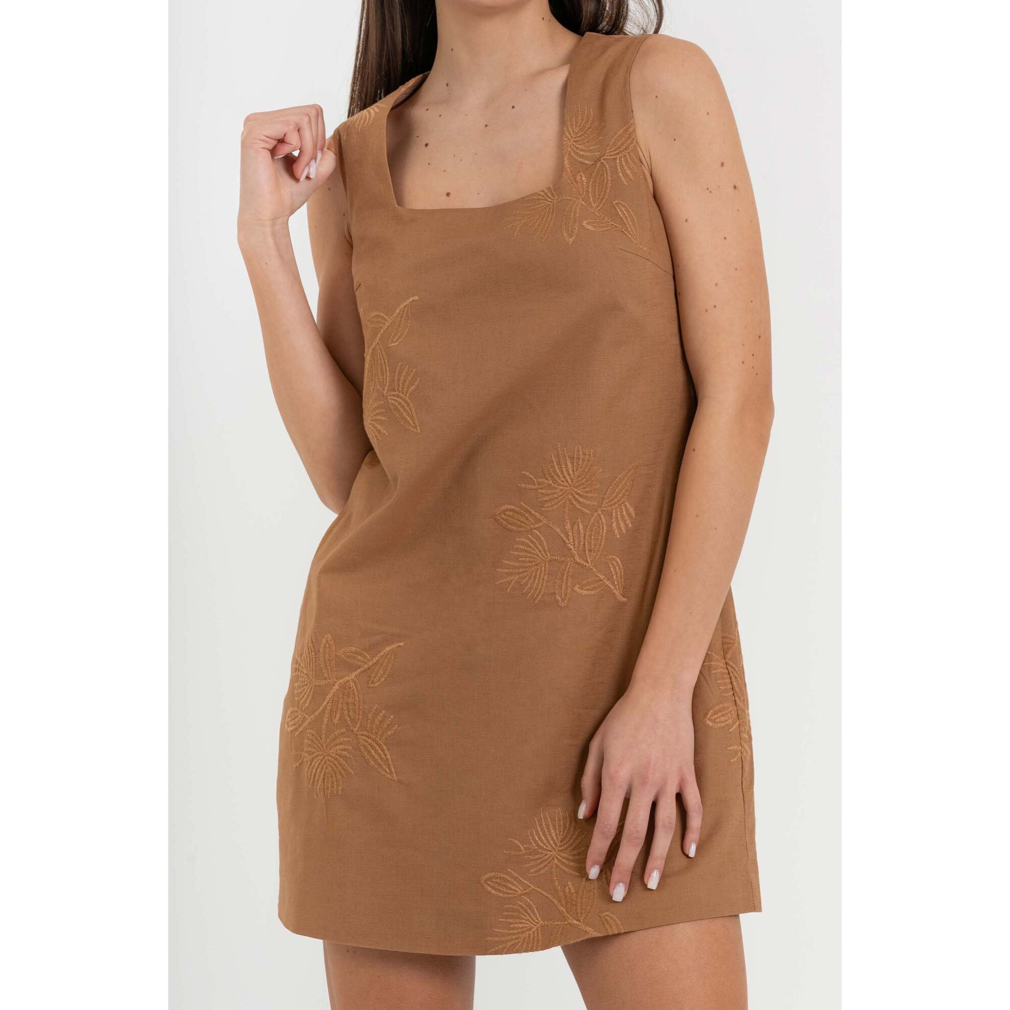 Kocca - Abito smanicato in cotone e lino con ricamo floreale Donna