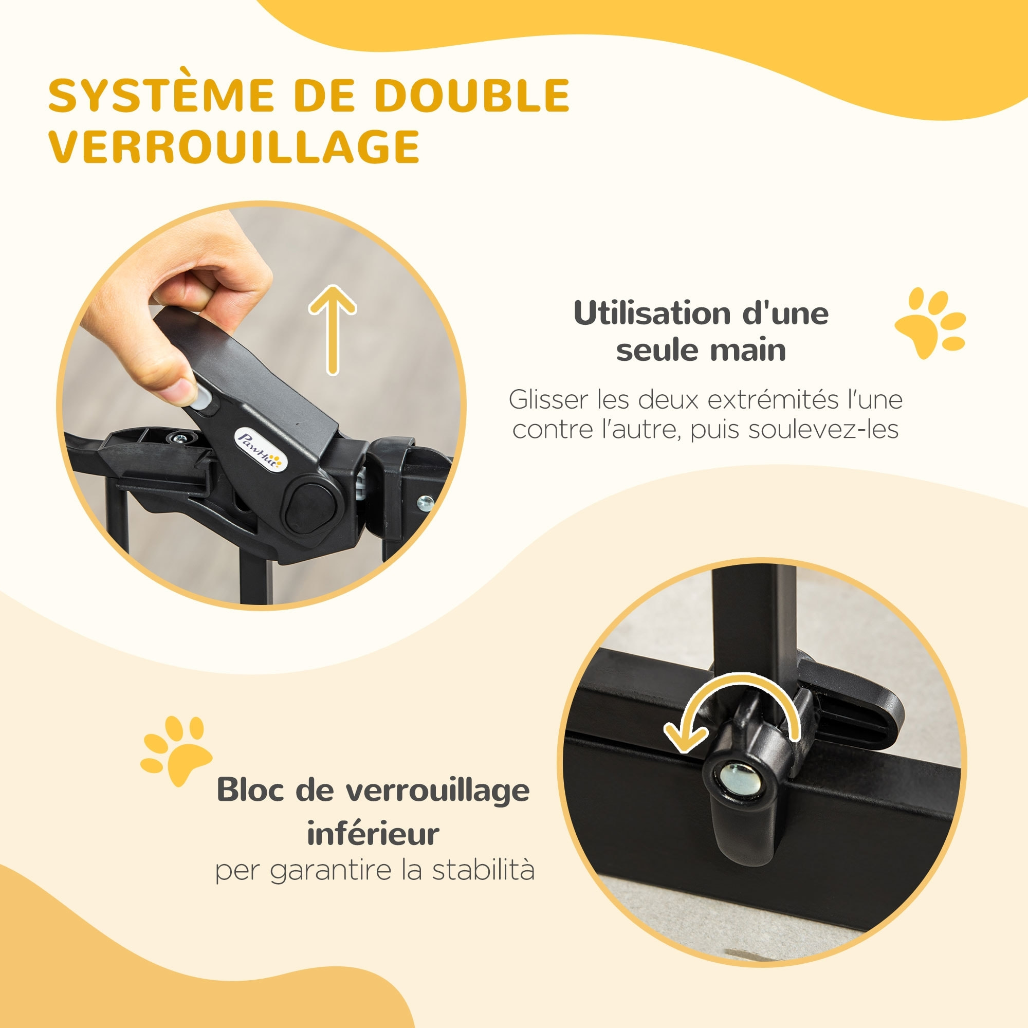 Barrière de sécurité animaux - longueur réglable dim. 74-80 cm - 2 portes verrouillables, ouverture double sens - sans perçage - acier noir pin