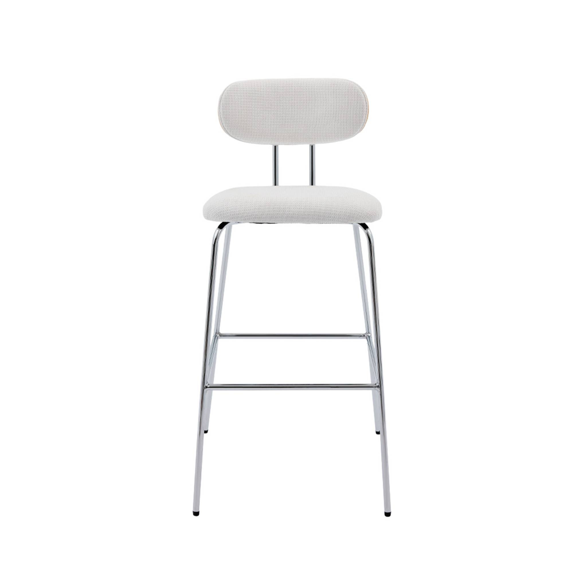 2 tabourets de bar décor bois courbé teinté chêne et tissu déperlant blanc. pieds métal chromé (lot de 2) - L 44 x P 51 x H 103cm - Erin