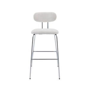2 tabourets de bar décor bois courbé teinté chêne et tissu déperlant blanc. pieds métal chromé (lot de 2) - L 44 x P 51 x H 103cm - Erin