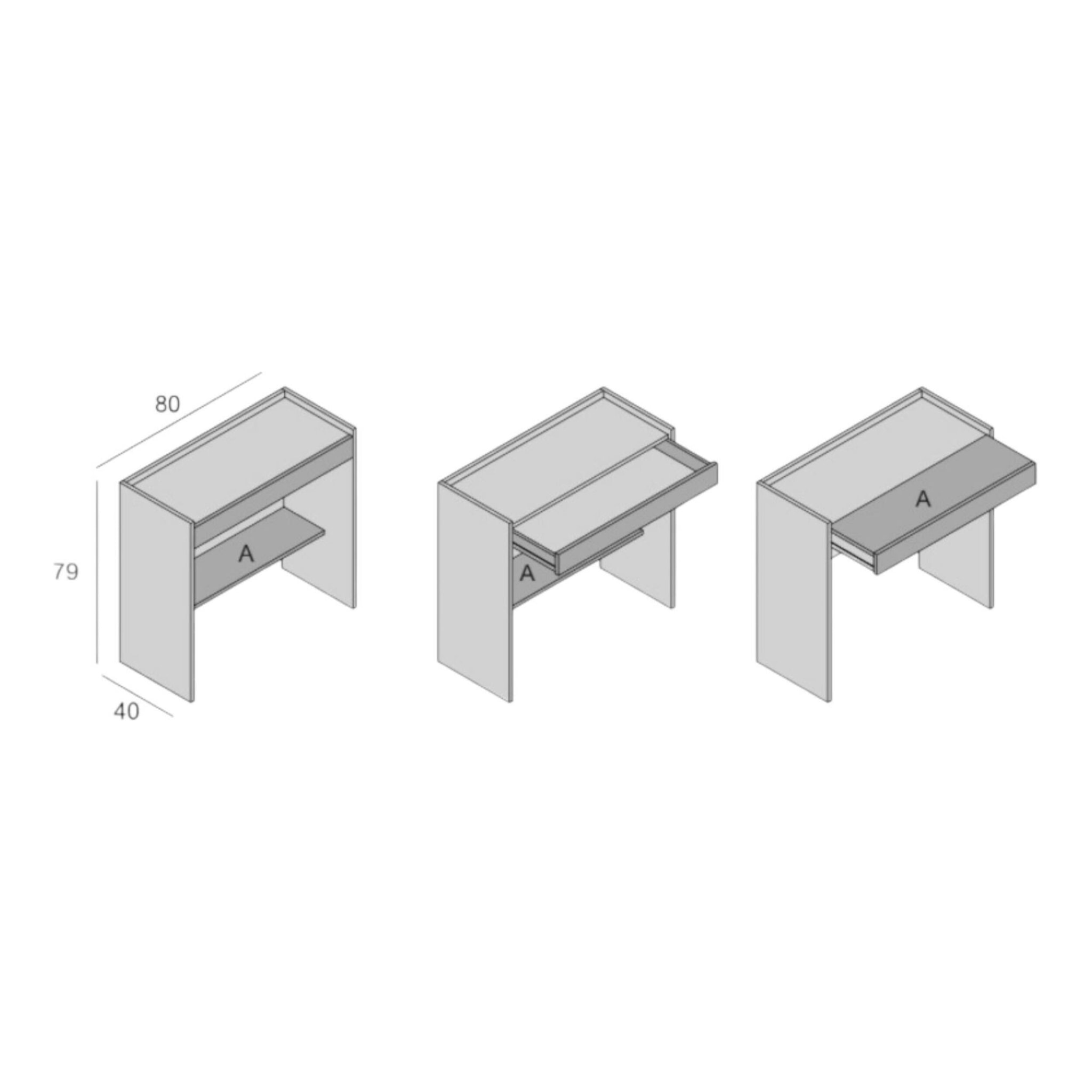 Scrivania Adri, Scrittoio moderno con cassetto, Tavolo da studio o ufficio porta PC portalibri, 100% Made in Italy, 80x40h79 cm, Bianco e Cemento