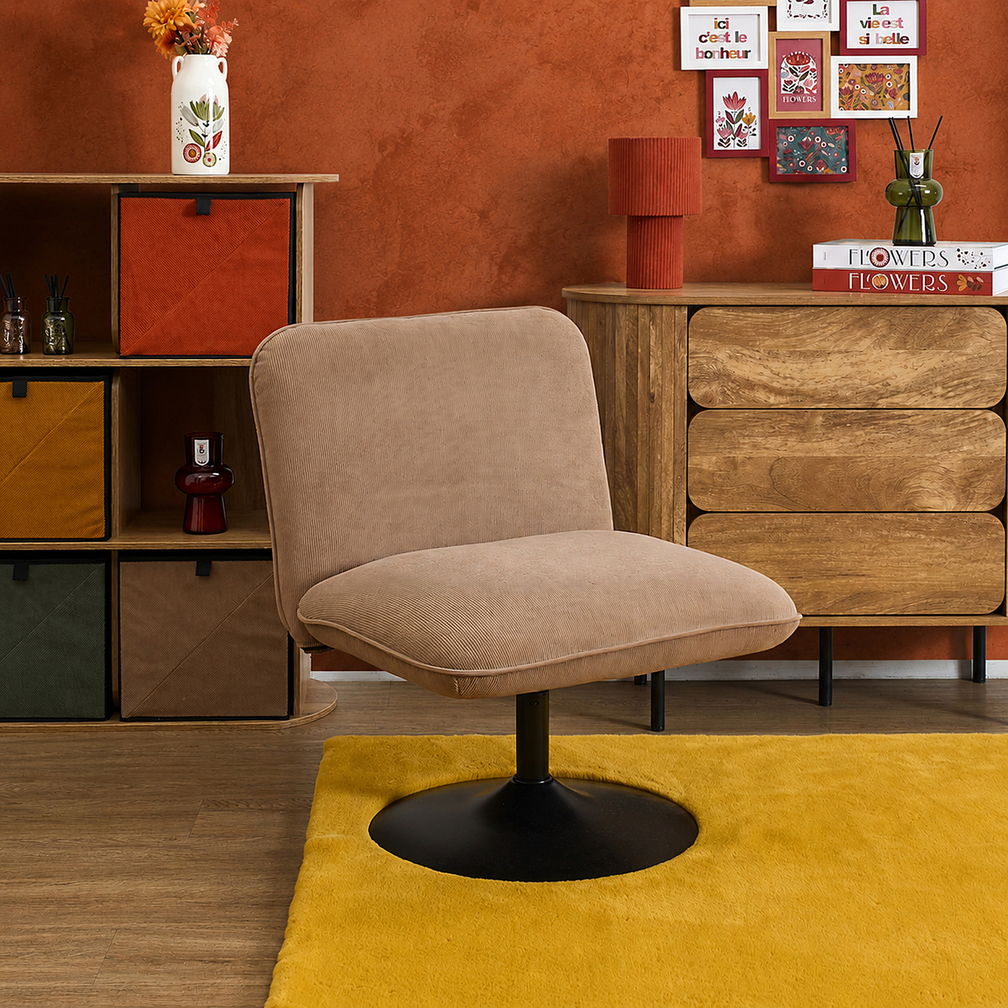 Fauteuil - HOME DECO FACTORY - Jules - Chic - Pivotant - Marron