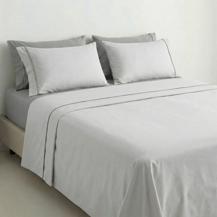Completo lenzuola matrimoniale in cotone bicolore morbido e traspirante, set letto con lenzuolo sopra, sotto con angoli e 2 federe, design elegante con piping a contrasto, tessuto leggero e resistente 116 gsm, certificato OEKO-TEX, comfort quotidiano