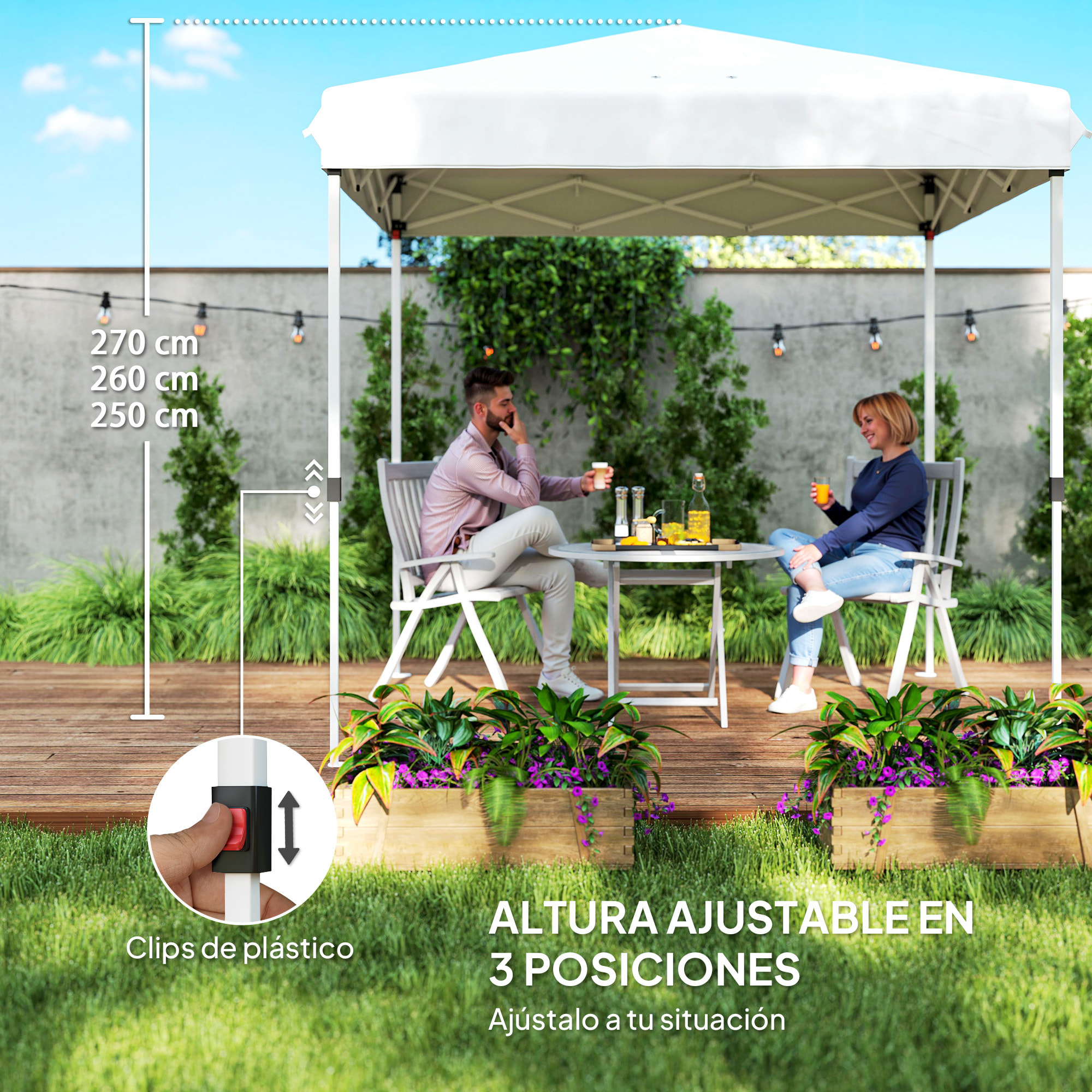 Carpa Plegable Pop-up Gazebo 2,5x2,5 m Cenador Plegable con 4 Paredes Laterales Anti-UV Altura Ajustable y Bolsa de Transporte para Camping Fiestas
