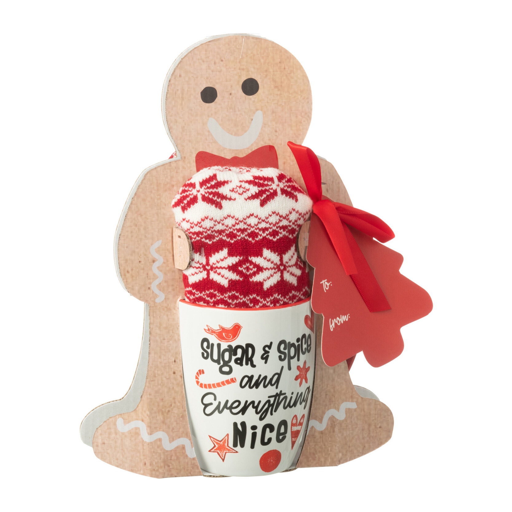 J-Line tasse + chausson - céramique - rouge - boîte cadeau